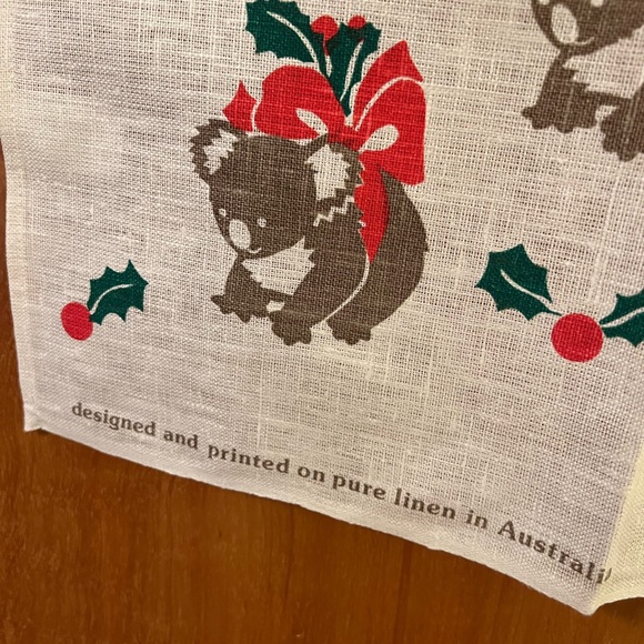 Rodriquez Pure Linen Tea Towel Hand Australia Vintage Koala Bear Holiday Holly - Picture 4 of 10